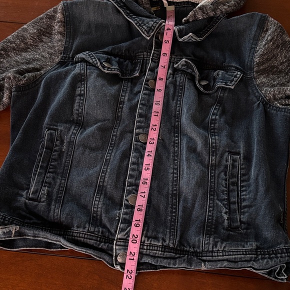 Free People Denim Jacket with Black and Gray Accents & Removable Hood.  L - Picture 15 of 16